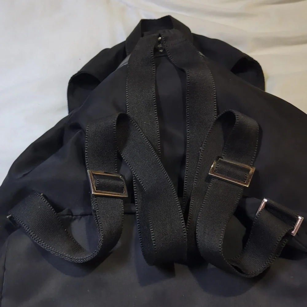 Prada Tessuto Black Nylon Backpack Double Pocket Drawstring Buckle Designer - Picture 10 of 11